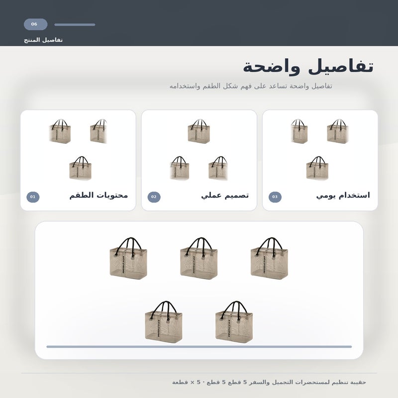 عبوة من 5 باللون رمادي مع مقبض حقيبة مستحضرات تجميل بسعة كبيرة وبمقبض حمل وتنظيم عملي لـ المكياج وأدوات التجميل والتخزين اليومي أثناء السفر - Image 2
