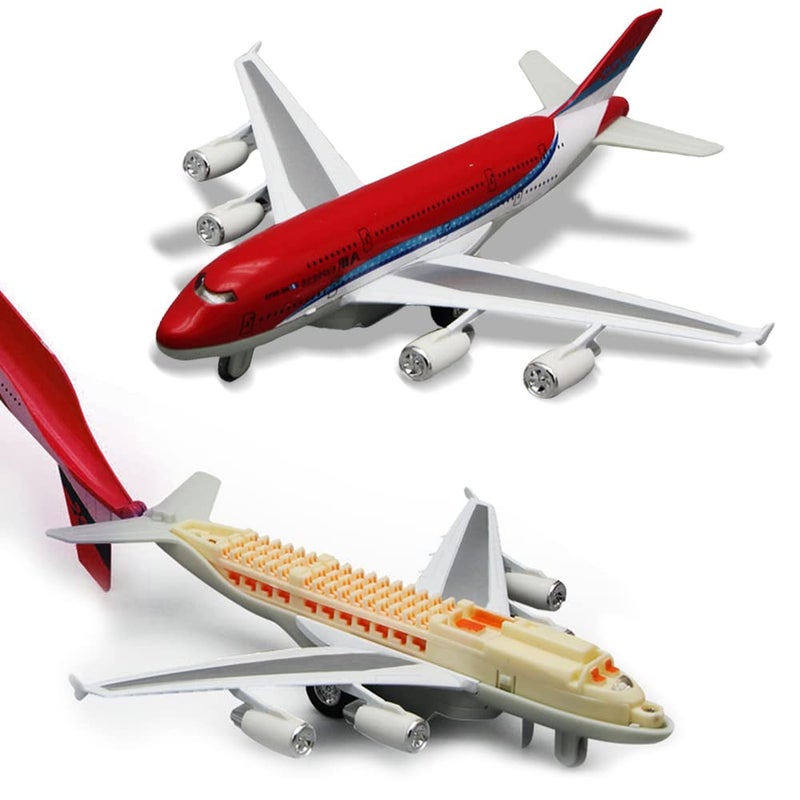 Crelloci Airplane Toys Bump and Go Action Pull Back Die Cast Model Plane with Lights Sounds 3D Anatomy View Aircraft Vehicles Gift for Kids Toddler Boys Ages 3Red - Image 3