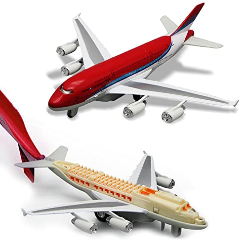 Crelloci Airplane Toys Bump and Go Action Pull Back Die Cast Model Plane with Lights Sounds 3D Anatomy View Aircraft Vehicles Gift for Kids Toddler Boys Ages 3Red - Image 1