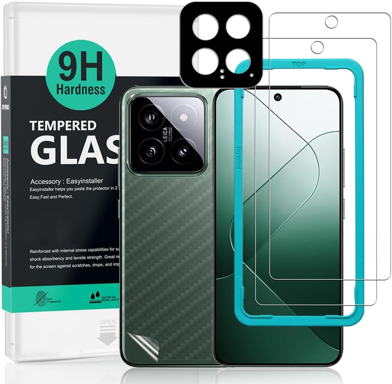 Ibywind 2 Pack Screen Protector for Xiaomi 14 5G 6.36",9H Hardness Tempered Glass,with 1Pc Camera Lens Protector,1Pc Back Carbon Fiber Film,Easy to Install - Image 1