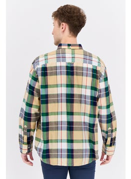 GANT Men Relaxed Fit Plaid Long Sleeves Casual Shirt, Beige Combo  - Image 3