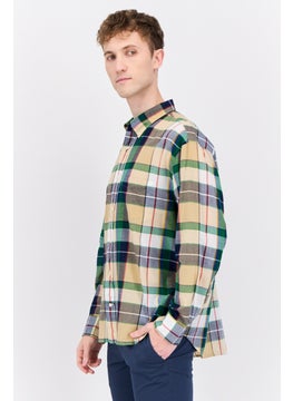 GANT Men Relaxed Fit Plaid Long Sleeves Casual Shirt, Beige Combo  - Image 2