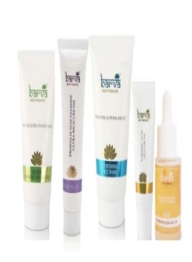 بارفا مجموعة بارفا للعناية بالبشرة المضادة للشيخوخة | تقليل الخطوط الدقيقة والتجاعيد والتصبغات | نكتار 10 مل، مقشر وغسول للوجه 50 مل، زيت صن شاين للوجه، كريم الكركم للبقع | مجموعة من 5 منتجات. - Image 2