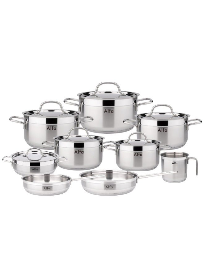 Chef's Delight Alfa 15-Piece Stainless Steel Cookware Set, 18/10 Silver Pots And Pans For Daily Cooking - Image 2