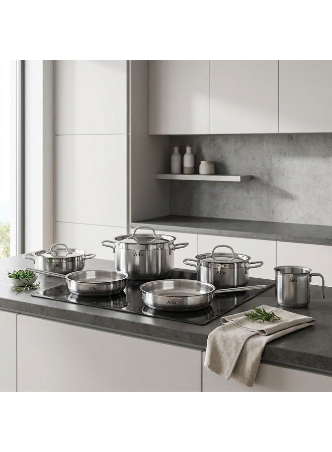 Chef's Delight Alfa 15-Piece Stainless Steel Cookware Set, 18/10 Silver Pots And Pans For Daily Cooking - Image 3
