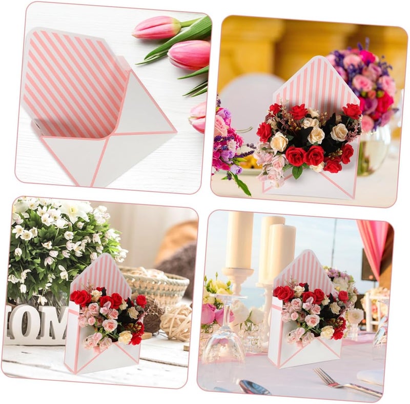 HOODANCOS 4pcs Floral Envelope Boxes Fresh Flower Packaging Paper Boxes for Wedding Party Valentine’s Day Present Packaging with White and Pink Striped Design - Image 3