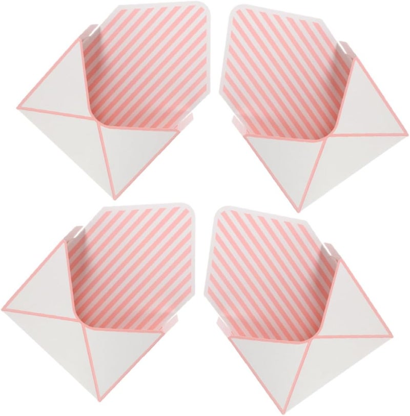 HOODANCOS 4pcs Floral Envelope Boxes Fresh Flower Packaging Paper Boxes for Wedding Party Valentine’s Day Present Packaging with White and Pink Striped Design - Image 1