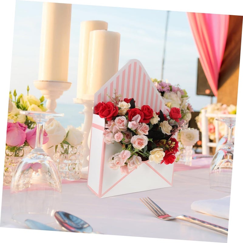 HOODANCOS 4pcs Floral Envelope Boxes Fresh Flower Packaging Paper Boxes for Wedding Party Valentine’s Day Present Packaging with White and Pink Striped Design - Image 5