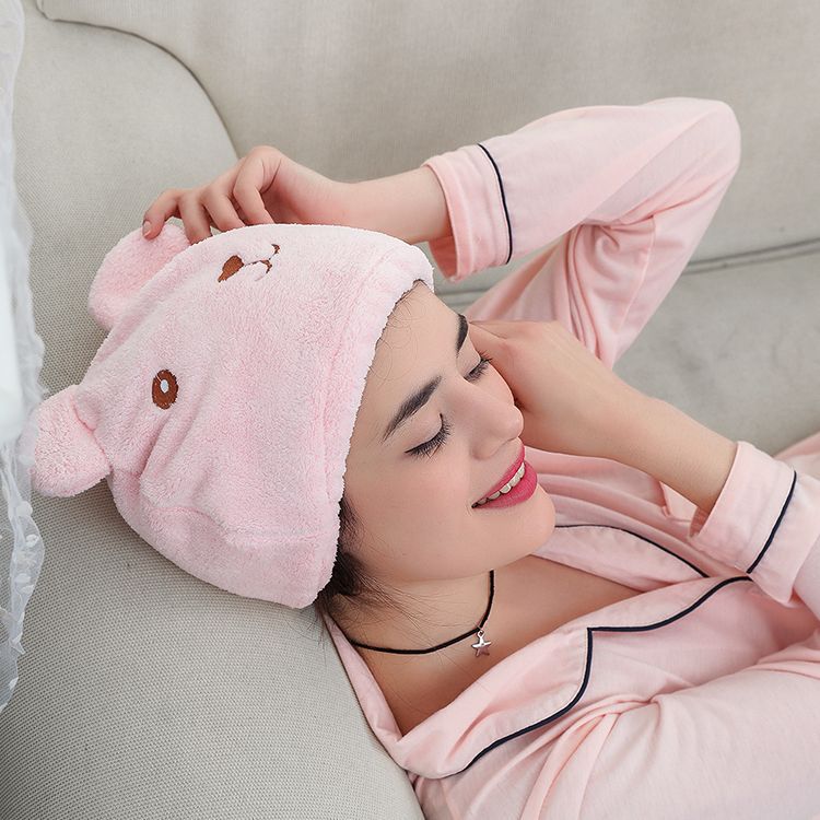 Generic Animal Cartoon Hair Drying Hat Super Hair Quick Drying Turban Cute Adult Thickened Water Absorbent Bath Cap Blue 