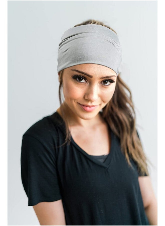 Gili - Ili 2 Pack Wide Headbands For Women Boho African Knotted Non Slip Fashion Hair Bands Yoga Running Sports Workout Gym Head Wraps Elastic Soft Cotton Cloth Turbans Bandana For Girls(Light Grey Skin) - Image 1