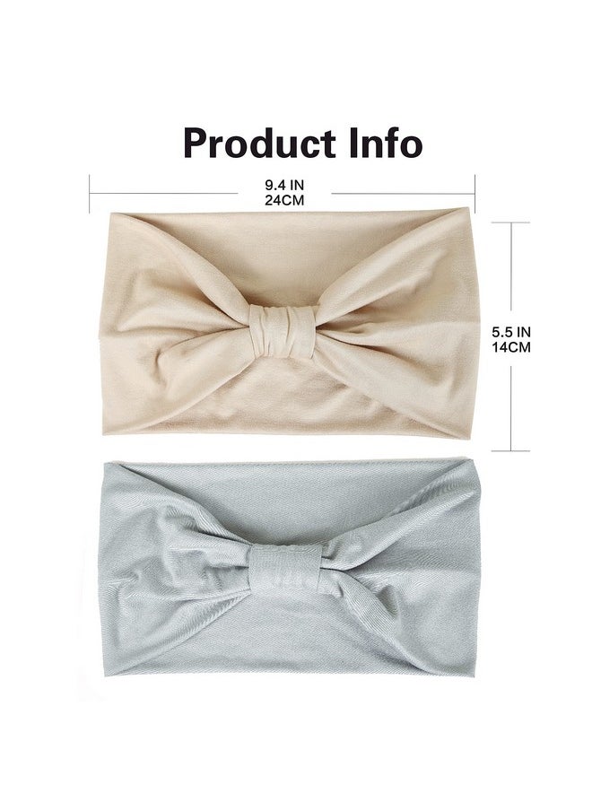 Gili - Ili 2 Pack Wide Headbands For Women Boho African Knotted Non Slip Fashion Hair Bands Yoga Running Sports Workout Gym Head Wraps Elastic Soft Cotton Cloth Turbans Bandana For Girls(Light Grey Skin) - Image 1