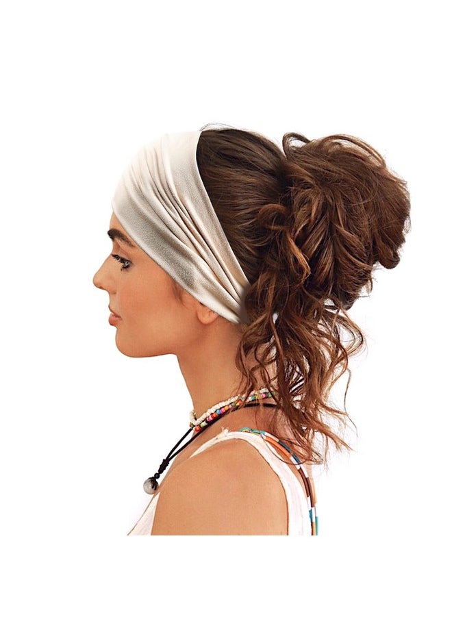 Gili - Ili 2 Pack Wide Headbands For Women Boho African Knotted Non Slip Fashion Hair Bands Yoga Running Sports Workout Gym Head Wraps Elastic Soft Cotton Cloth Turbans Bandana For Girls(Light Grey Skin) - Image 1