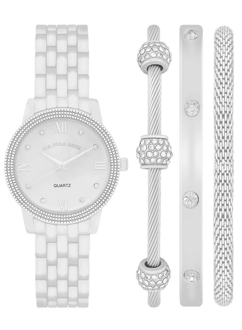 U.S. Polo Assn. Women's Quartz Analog silver plated watch and bracelet set - Image 1