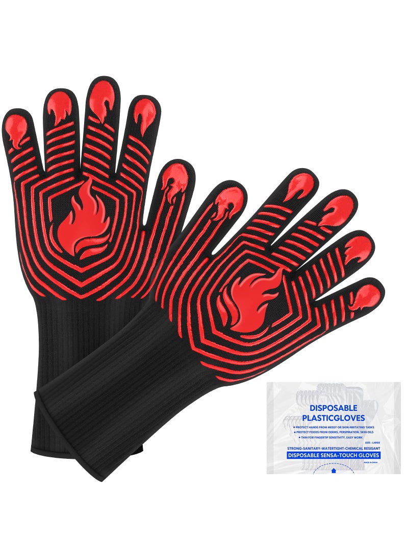 KUWANI BBQ Gloves 1472F Heat Resistant Gloves Fireproof MittsGrilling Gloves Silicone NonSlip Washable Oven Gloves Kitchen Gloves for Barbecue Grilling Cooking Baking Camping Smoker Red 