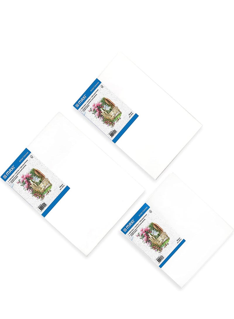 MAXI Stretched Painting Canvas Board 380 Gsm 3Pc 30X40.20X30,20X20 For Oil & Acrylic Artist Drawing Paints WHITE - Image 3