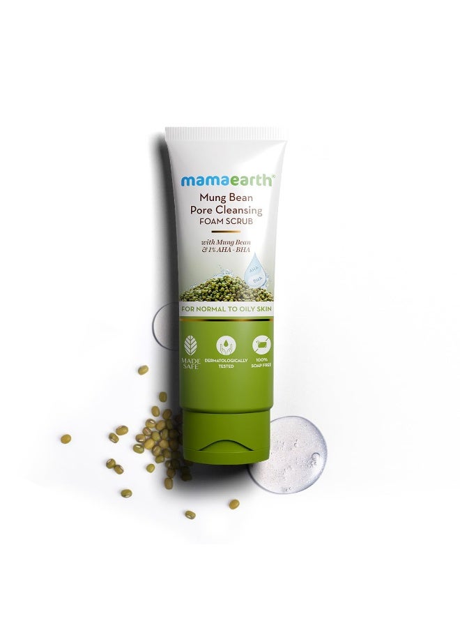 Mamaearth Mung Bean Pore Cleansing Face Scrub with Mung Bean, AHA BHA - 100g - Image 1