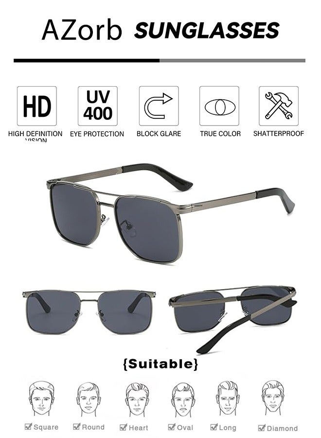آأزورب نظارات شمسية للرجال نسائية مربعة طيار نظارة والنساء بإطار من سبيكة المعدن الجودة نضارات - نظارات النظارات رجالية الشمسية نضارات للحماية من نضارات الأشعة فوق البنفسجية وتصميم بولارايزد نضرات أسود - Image 4