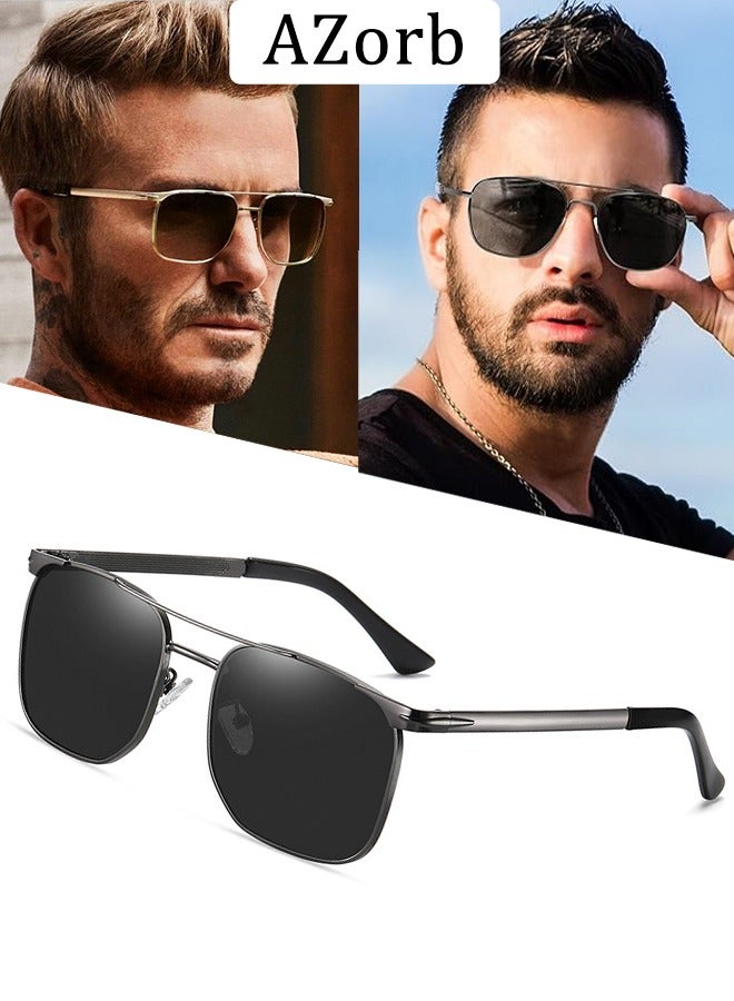 آأزورب نظارات شمسية للرجال نسائية مربعة طيار نظارة والنساء بإطار من سبيكة المعدن الجودة نضارات - نظارات النظارات رجالية الشمسية نضارات للحماية من نضارات الأشعة فوق البنفسجية وتصميم بولارايزد نضرات أسود - Image 1