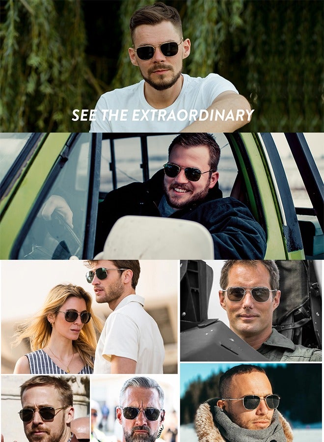 آأزورب نظارات شمسية للرجال نسائية مربعة طيار نظارة والنساء بإطار من سبيكة المعدن الجودة نضارات - نظارات النظارات رجالية الشمسية نضارات للحماية من نضارات الأشعة فوق البنفسجية وتصميم بولارايزد نضرات أسود - Image 5