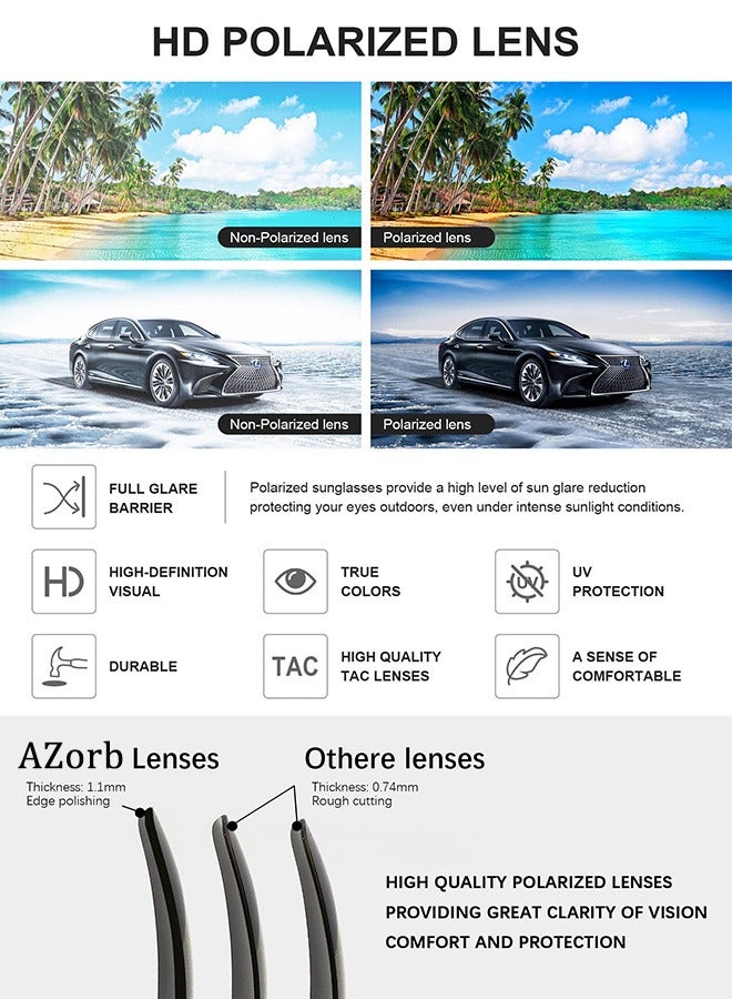 آأزورب نظارات شمسية للرجال نسائية مربعة طيار نظارة والنساء بإطار من سبيكة المعدن الجودة نضارات - نظارات النظارات رجالية الشمسية نضارات للحماية من نضارات الأشعة فوق البنفسجية وتصميم بولارايزد نضرات أسود - Image 2