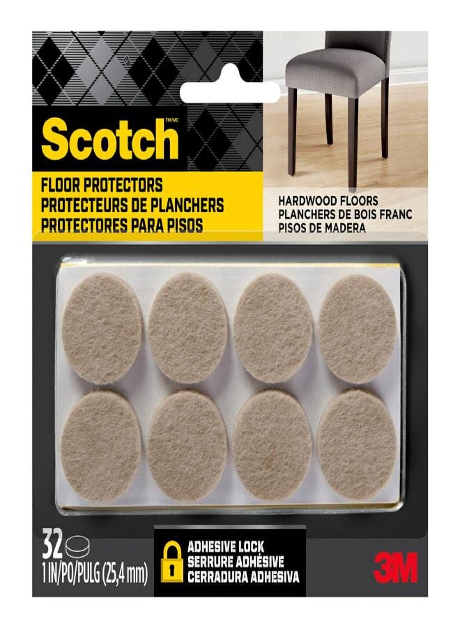 Scotch  Scotch Felt Pads 32 PCS Beige, Felt Furniture Pads for Protecting Hardwood Floors, 1" Round, Easy-to-apply, Self-Stick design, Reliable protection from nicks, dents and scratches (SP802-NA)  - Image 1