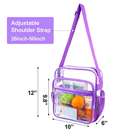 COVAX Clear Bag Stadium Approved, Clear Crossbody Messenger Shoulder Bag with Adjustable Strap for Concerts, Sports Events (Purple) - Image 2