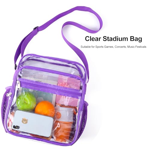 COVAX Clear Bag Stadium Approved, Clear Crossbody Messenger Shoulder Bag with Adjustable Strap for Concerts, Sports Events (Purple) - Image 3