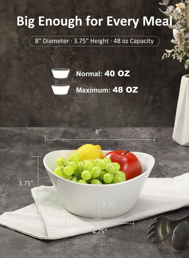 Yedio 48 oz Porcelain Salad Bowls Set of 4 - Large Serving Bowls for Pasta, Soup, Oatmeal, Snacks - Microwave & Dishwasher Safe, White Kitchen Bowl Set - Image 2