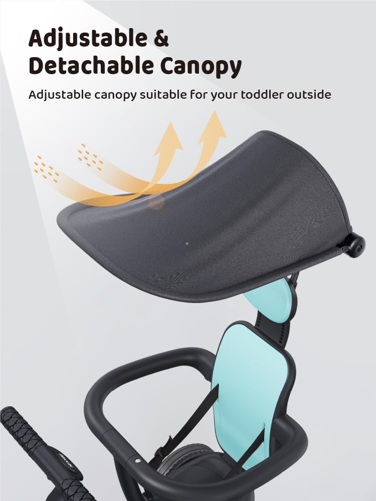 newyoo Tricycle for Toddlers 1-3, Toddler Tricycle with Push Handle and Canopy, Toddler Bike, Birthday Gift and Toys for Girl and Boy, 6 in 1 Baby Trike, Balance Bike, TR009, Dark Grey - Image 4