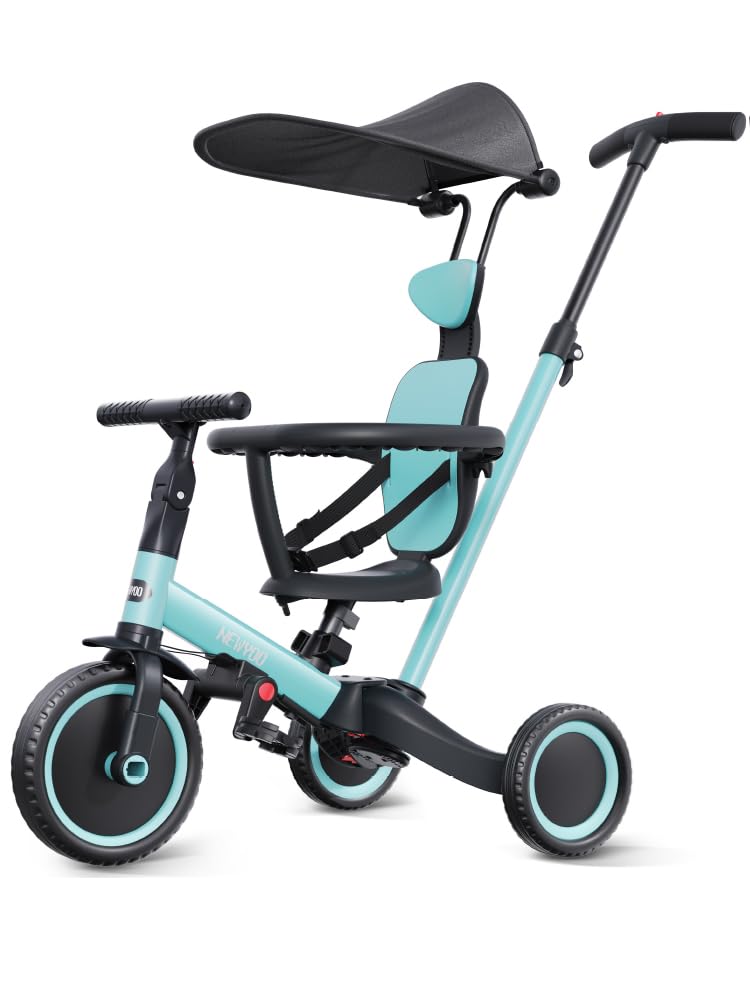 newyoo Tricycle for Toddlers 1-3, Toddler Tricycle with Push Handle and Canopy, Toddler Bike, Birthday Gift and Toys for Girl and Boy, 6 in 1 Baby Trike, Balance Bike, TR009, Dark Grey - Image 1