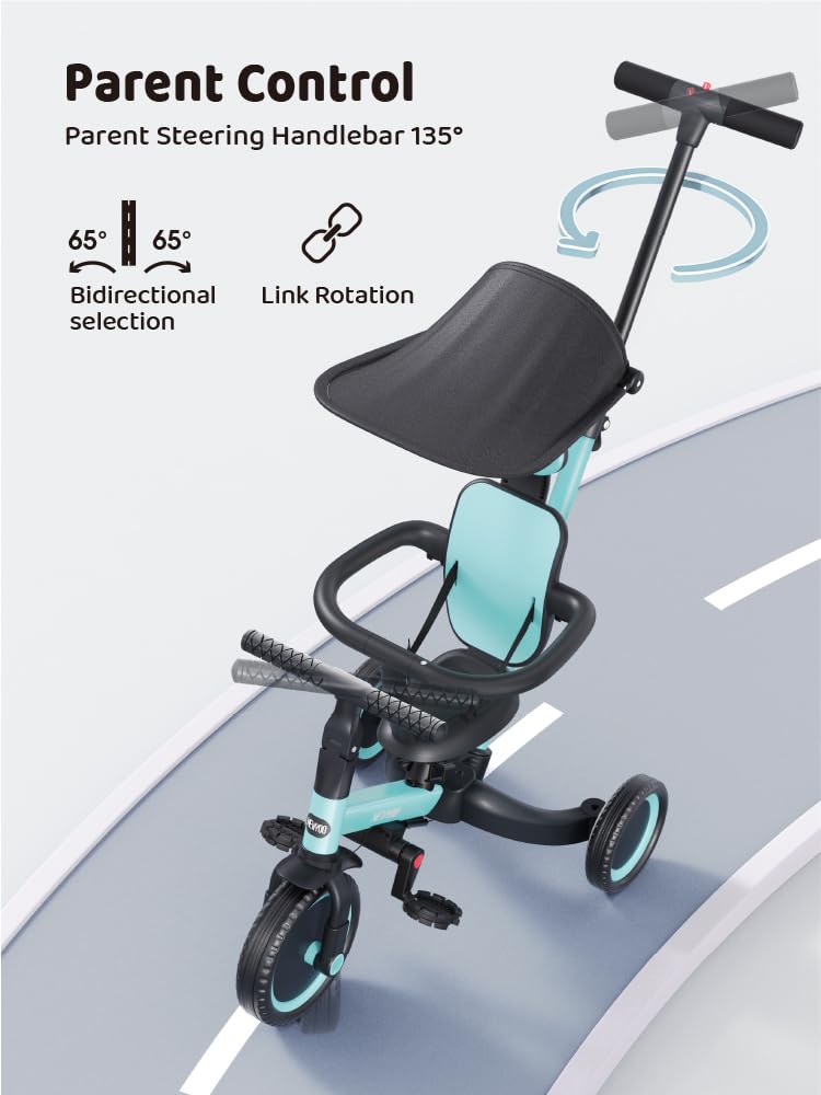 newyoo Tricycle for Toddlers 1-3, Toddler Tricycle with Push Handle and Canopy, Toddler Bike, Birthday Gift and Toys for Girl and Boy, 6 in 1 Baby Trike, Balance Bike, TR009, Dark Grey - Image 3