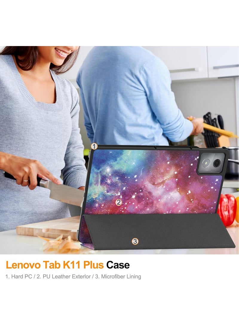 غطاء متوافق مع جهاز Lenovo Tab K11 Plus بحجم 11.45 بوصة 2024 (النموذج: TB230XC، TB352FU) مزود بنظام مغناطيسي قوي، تصميم نحيف مع قاعدة ثلاثية قابلة للطي وميزة الاستيقاظ/النوم التلقائي. - Image 5