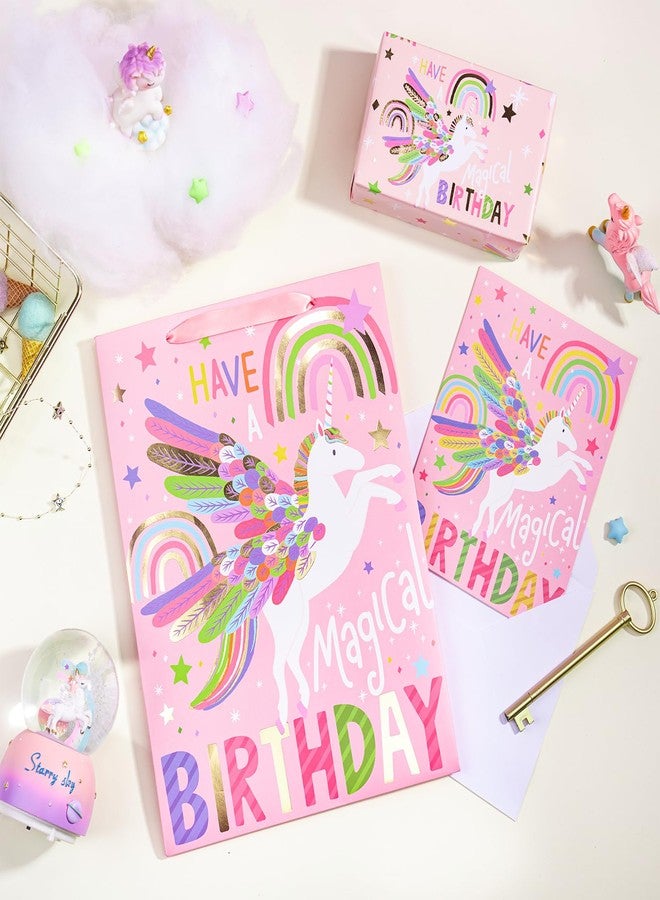 LeZakaa 13" Unicorn Birthday Gift Bag with Tissue Paper and Greeting Card, Foil Rainbow Winged Unicorn Design, Magical Happy Birthday Gift Bag for Kids Girls, 13" x 10" x 5", 1 Pc - Image 5
