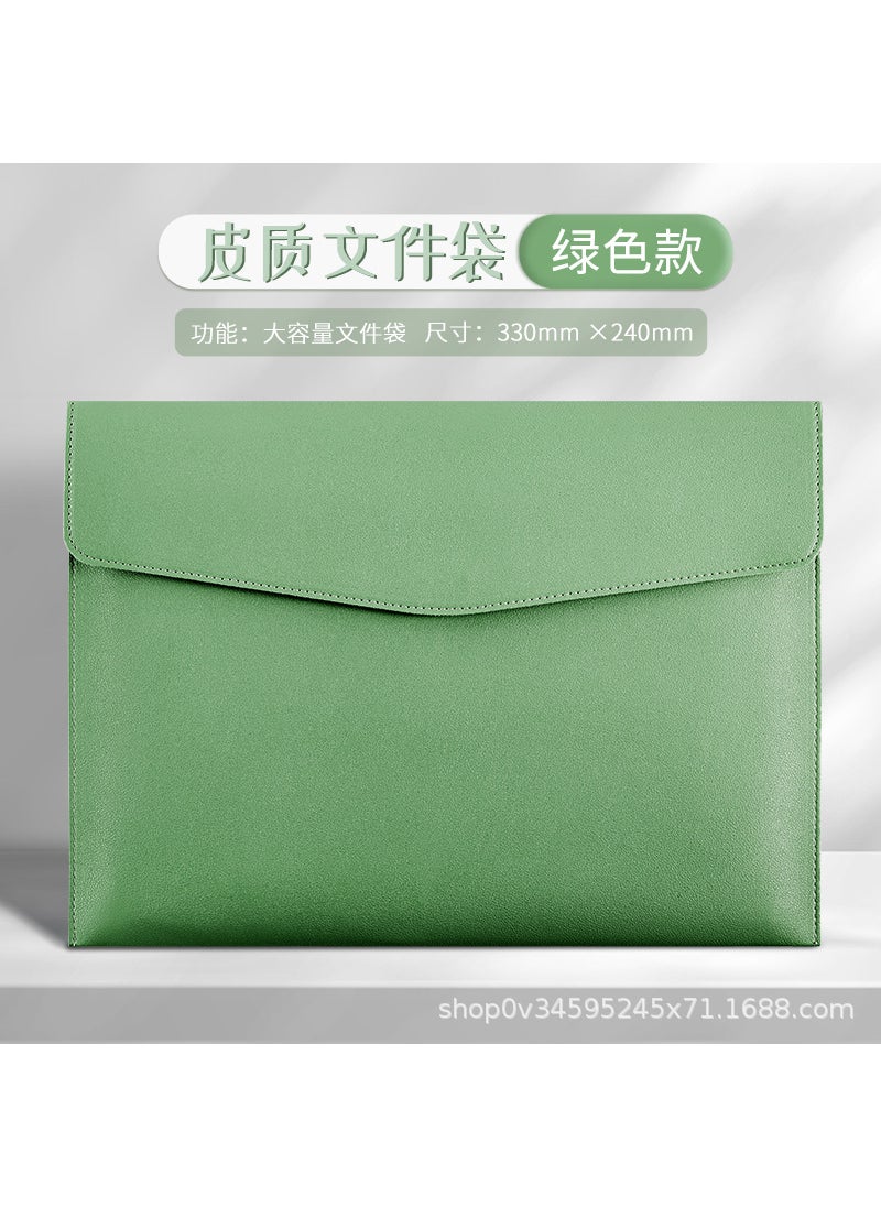 Generic - Customizable A4 Business Office File Folder High-End Leather Document Bag With Logo Printing Option Storage Capacity Green-a4 nappa pattern-file bag - Image 1