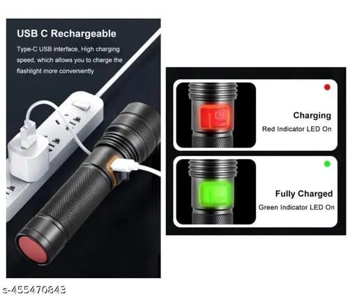 Sument LED Rechargeable Flashlight USBC Charging Zoomable Focus High Brightness Black and Orange - Image 5