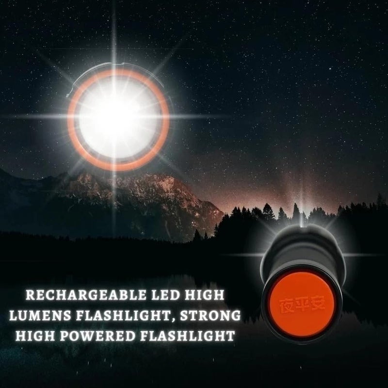 Sument LED Rechargeable Flashlight USBC Charging Zoomable Focus High Brightness Black and Orange - Image 4