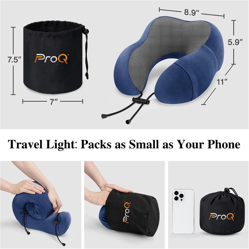 ProQ Neck Pillow for Travelling - Travel Pillow for Flights - Memory Foam Neck Pillow - Travel Neck Rest Pillows - Traveling Pillow for Men, Women, Lightweight, Portable, Blue - Image 5