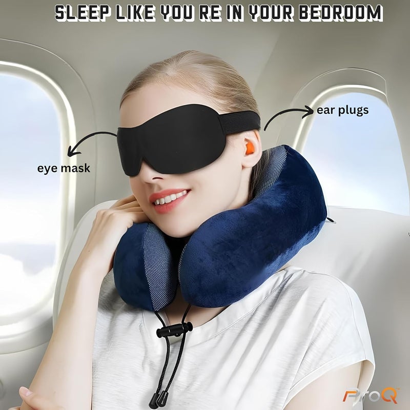ProQ Neck Pillow for Travelling - Travel Pillow for Flights - Memory Foam Neck Pillow - Travel Neck Rest Pillows - Traveling Pillow for Men, Women, Lightweight, Portable, Blue - Image 2