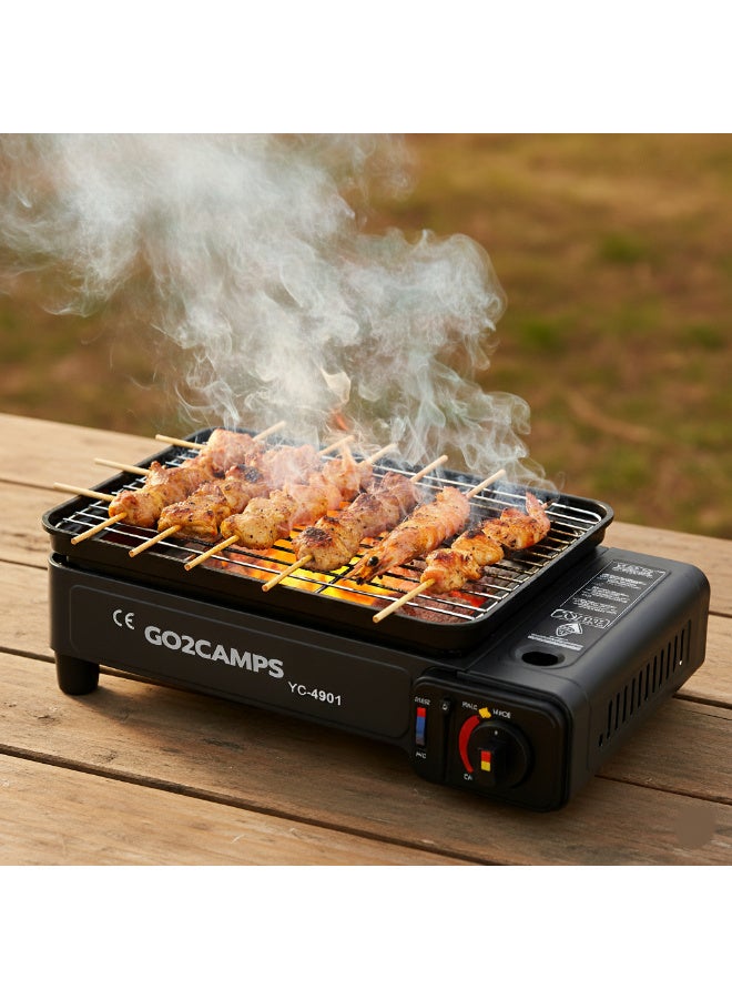 GO2CAMPS Portable Butane Gas BBQ Grill Camping Stove & Griddle Combo with 6 Butane Cartridges, Carry Case, & Tools – Ideal for Kabob, Grilling, Picnics, Tailgating, & Outdoor Cooking - Image 2
