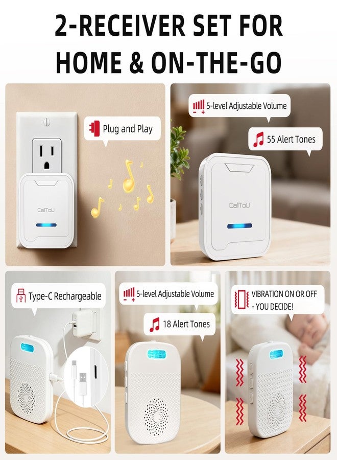 CallToU Wireless Caregiver Pager Call Button for Elderly, Medical Alert Systems for Seniors/Elderly Monitoring with 2 Call Bell, 500+Feet, 1 Plug-in Receiver+1 USB Receiver for Home Patients Emergency - Image 3