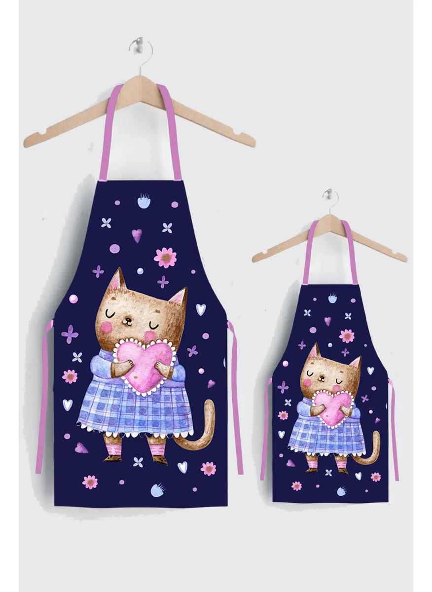 Ays Home Heart Cat Mother and Child Kitchen Apron Set