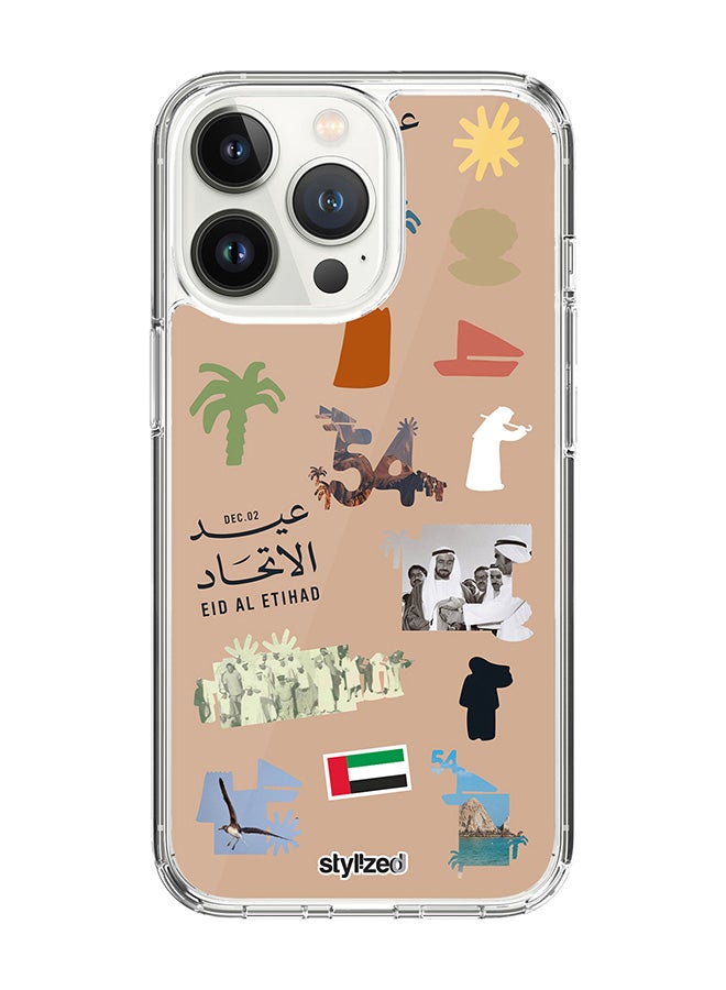 Stylizedd Classic Clear Compatible With iPhone 15 Pro, Hybrid Soft Case Flexible Edges Anti Drop TPU PC Gel Thin Transparent Cover - Eid Al Etihad 54th UAE National Day, Brown - Image 1
