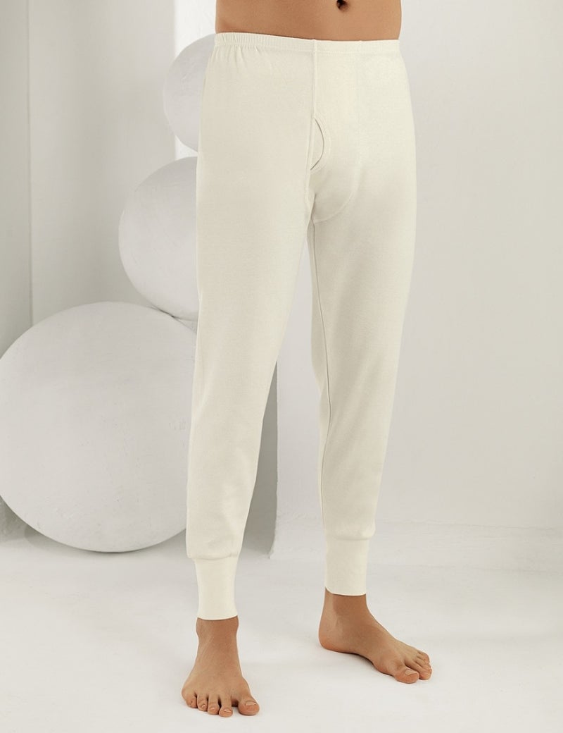 Şahinler Men's Cream Long Cuffed Interlock Underwear ME017 