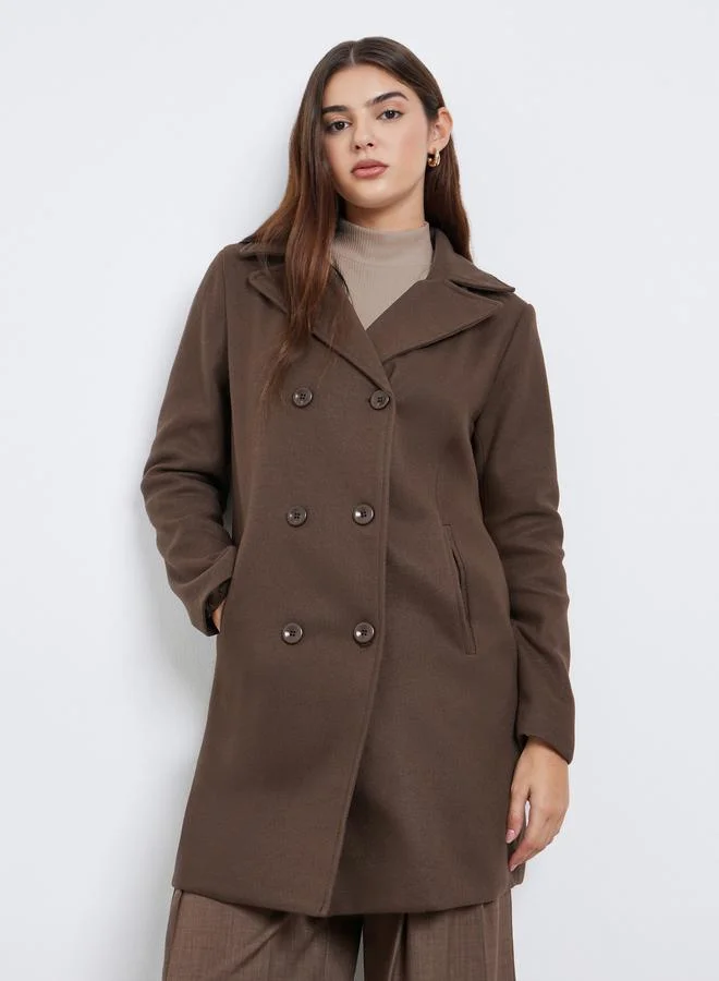 Styli Styli Brown Double-Breasted Wool Like Coat