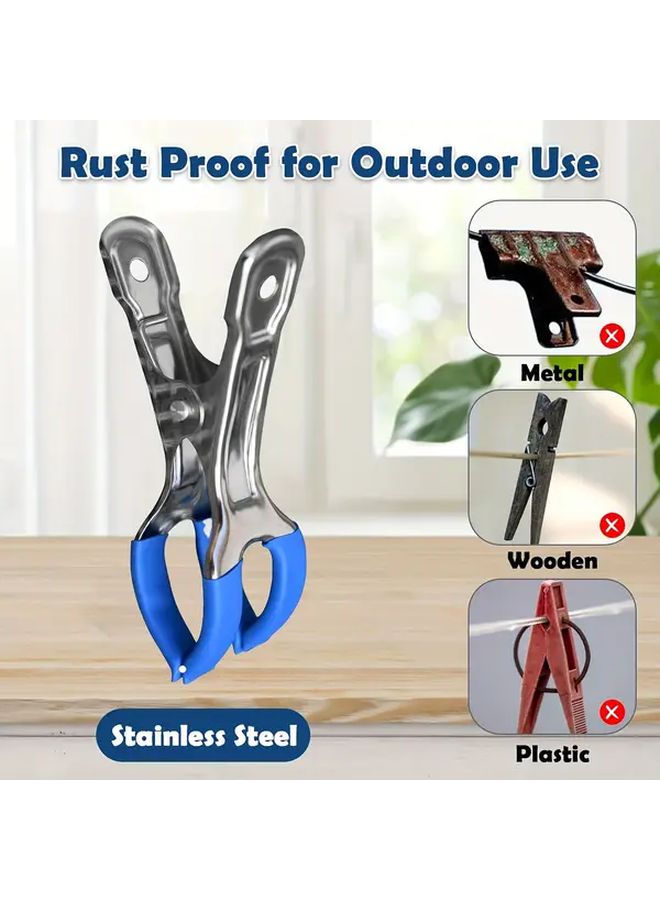 12 قطعة من مشابك الزنبرك المصنوعة من الفولاذ المقاوم للصدأ مع غلاف مطاطي أزرق لغط حمام السباحة والدفيئة - Image 4