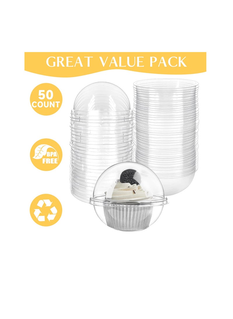 50ct Hot Cocoa Bomb Boxes Clear Plastic Spherical Chocolate Bomb Packaging Box, Small Cake Containers with Dome Lids for Cupcakes, Muffins, Pastries, and Desserts 390ml/13.75OZ