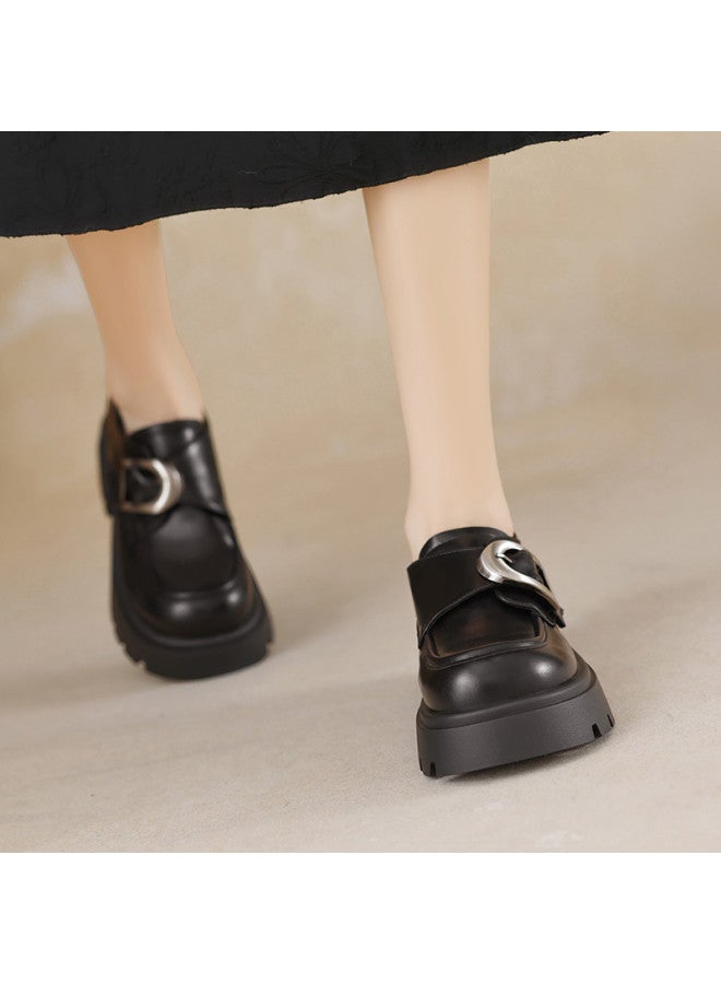 ZHR Hook And Loop Design】 Women's Soft-soled Commuter Leather Flats, Flat Shoes For Women, Spring And Autumn Thick-soled Loafers, Women's Single Shoes - Image 3