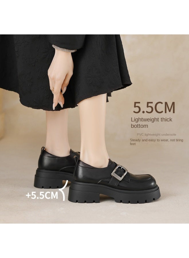 ZHR Hook And Loop Design】 Women's Soft-soled Commuter Leather Flats, Flat Shoes For Women, Spring And Autumn Thick-soled Loafers, Women's Single Shoes - Image 5