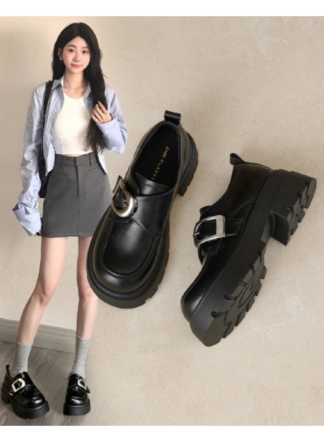 ZHR Hook And Loop Design】 Women's Soft-soled Commuter Leather Flats, Flat Shoes For Women, Spring And Autumn Thick-soled Loafers, Women's Single Shoes - Image 1