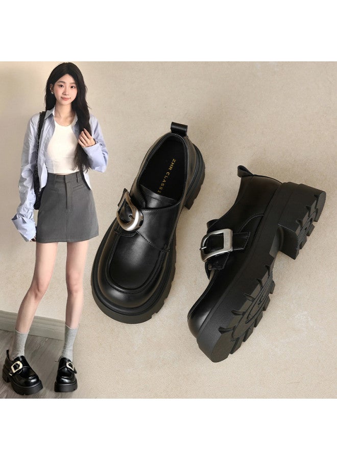 ZHR Hook And Loop Design】 Women's Soft-soled Commuter Leather Flats, Flat Shoes For Women, Spring And Autumn Thick-soled Loafers, Women's Single Shoes - Image 2